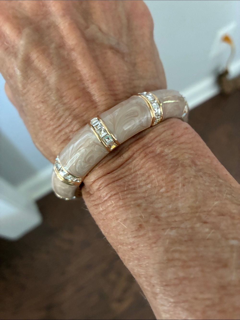 Park Lane Cream Swirl Resin Bracelet with Gold & Crystal Bands